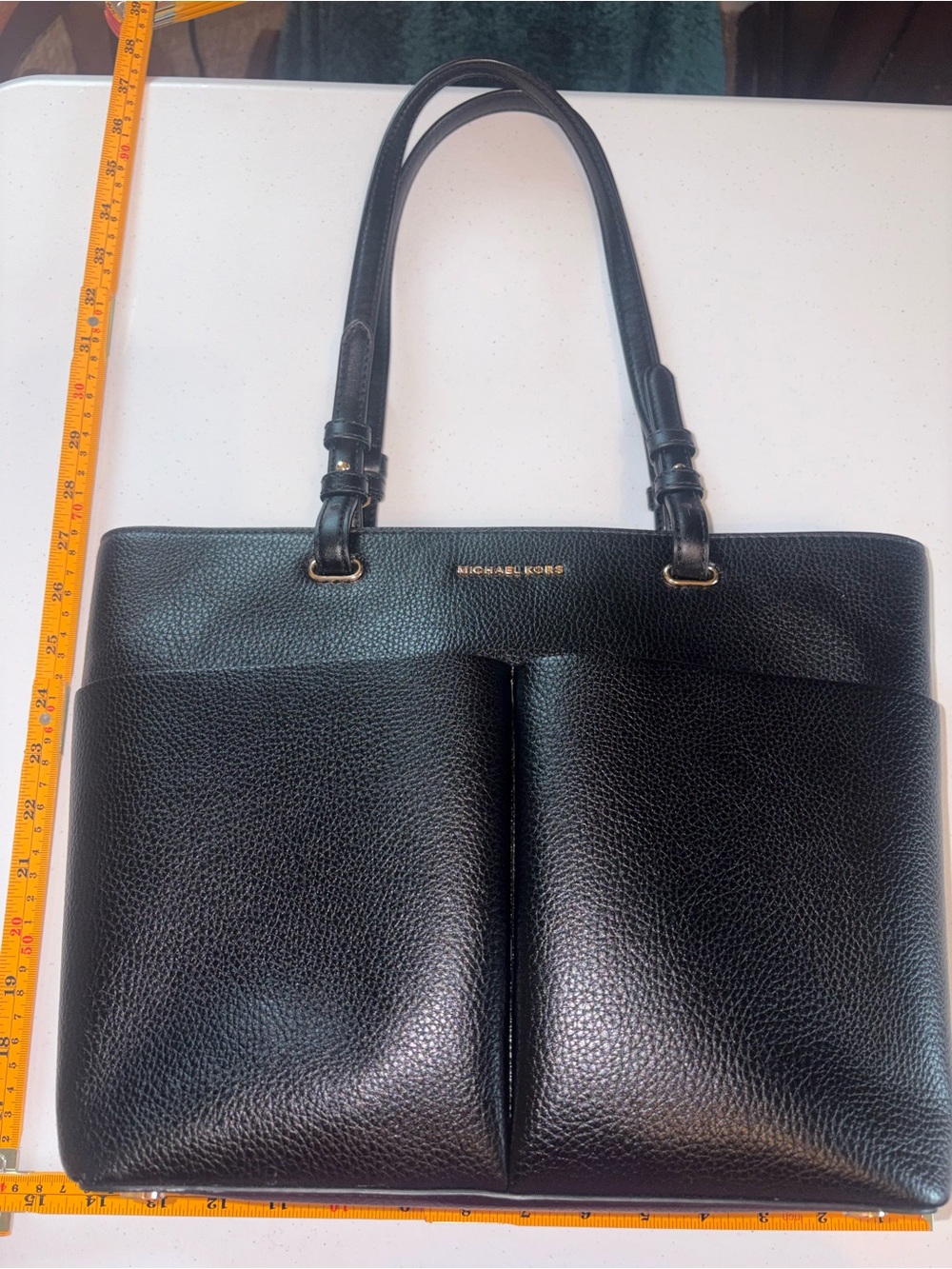 Michael Kors Black Pebbled Leather Double-Pocket Tote